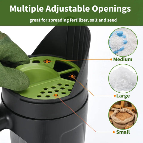 Handheld Lawn And Garden Seed Spreader For Fertilizer Grass Seed Salt Ice Melt Up To 80 Oz Capacity With Three Adjustable Openings