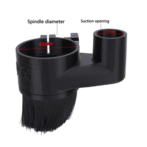 65mm Dust Shoe for Routers Fits 1.5kW Spindles Heavy Duty Dust Cover with brush, showing spindle and suction openings
