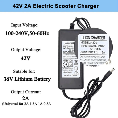 42V 2A Electric Scooter Charger for 36V Lithium Batteries with 4 Plug Hoverboard Cord Universal Power Adapter