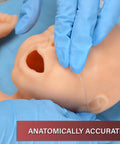 Premature Infant Simulator And NG Tube Insertion Trainer demonstrating NG tube placement on a realistic neonatal model.