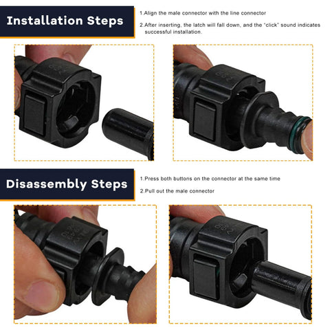 ZNDAW 2-pack fuel line quick connector, 3/8 SAE to 5/16 ID nylon tubing, straight hose barb fittings, black plastic