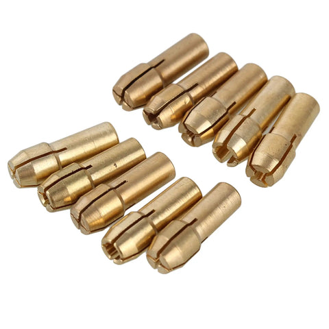 Brass Collet Drill Chuck Set 0.5-3.2mm Range Fits Rotary Tools And Electric Drills 4.8mm Shank Dia 17mm Length Pack Of 10