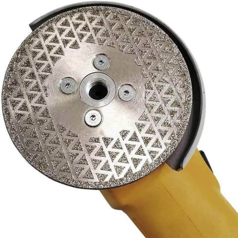 Close-up of grinding wheel cutting disc for porcelain tile granite marble diamond coated wet or dry cutting, 65mm to 125mm diameters.