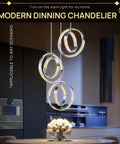 Sleek Modern LED Chandelier With Six Ring Chrome Pendant Light over dining table