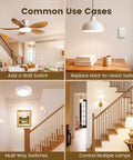 Wireless Light Switch And Receiver Kit No In Wall Wiring Needed RF Remote For Ceiling Lights Lamps And Fans 100 Feet Range shown in various home settings