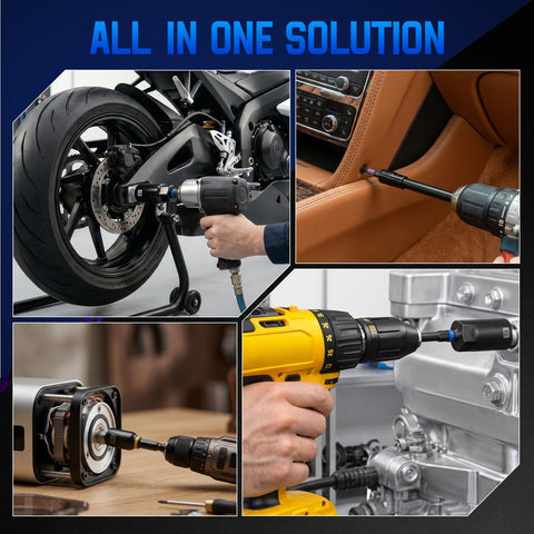 80 Piece Magnetic Impact Nut Driver Set with Socket Adapters in use with drills and impact drivers on various surfaces