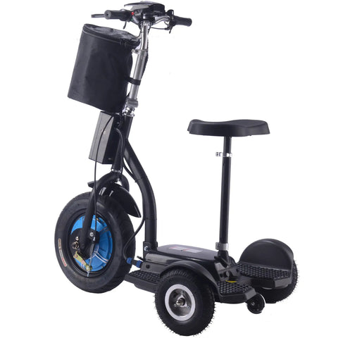 Electric Mobility Trike 48V 750W Lithium Three Wheel Scooter For Standing Or Sitting Rides, Black Personal Transporter Built For Events, Security, Warehouses And Your Go To Ride with seat and front basket