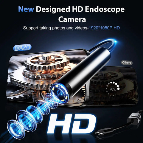 Ultra Clear Endoscope Camera With Light 1920P HD Borescope For Android And iOS Inspections With 8 Adjustable LEDs IP67 Waterproof Semi Rigid Snake Cable 18.04 Ft Long For Tight Spots And Hard To Reach Areas, black probe with USB-C cable
