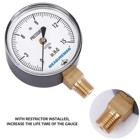 Diaphragm Type Capsule Low Pressure Gauge With 2-1/2 Inch Dial, 1/4 Inch NPT Lower Mount, Adjustable 0-15 In H2O, Black Steel Case