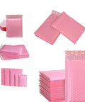 Pink Bubble Mailers 4x6 Inches 25 Pack Padded Self Seal Envelopes in a stack and individual view, waterproof and shockproof.