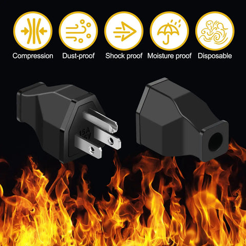 20 Pack Male Extension Cord Ends 125V 15A NEMA 5 15P Straight Plug Replacement 2 Pole 3 Wire Connector Set with fireproof symbols