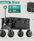 Heavy Duty Beach Wagon With 9 Inch Balloon Wheels, 550 Lb Capacity, Foldable Beach Cart With Adjustable Handle For Camping