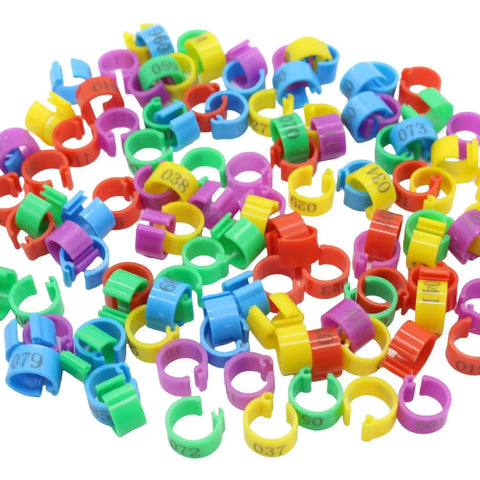 Durable 8mm Pigeon Leg Bands Set of 120, Numbered Clip On Bird Leg Bands in assorted colors for Poultry ID and tracking
