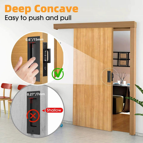 Pocket Door Hardware Set With Flush Recessed Pull Handles, Heavy Duty Sliding Edge Pull With Pop Out Ring, Fits Solid Wood Doors