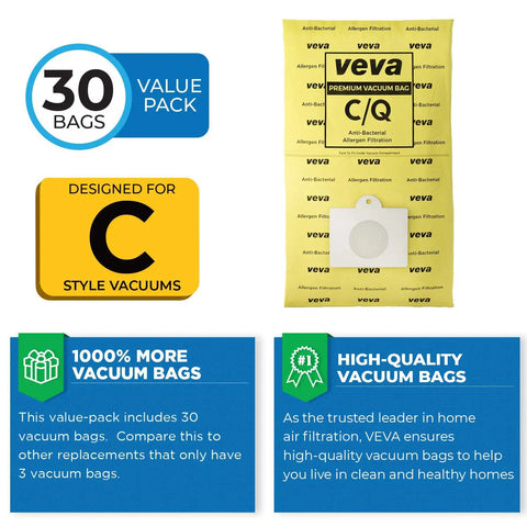30 Pack Premium Type C Vacuum Bags For Canister Vacuums Compatible With Kenmore Sears Style C Q CQ 5055 50557 50558 50104