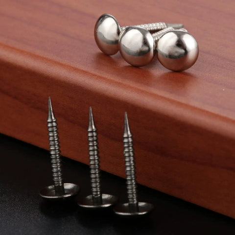 Kick Your Home Decor Up A Notch With These Legit Tough Vintage Silver Upholstery Nails 100 Piece Zinc Alloy Furniture Tacks on wood.