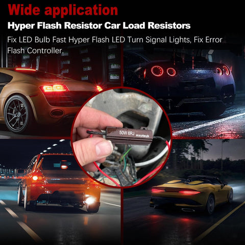 4 Pack 50W 8 Ohm LED Load Resistors For Turn Signals And Front Or Rear License Plate Lights, No Fuss Fix Hyper Flash And Error Flicker, Inline High Quality Durable Design, Includes Quick Wire Clips, 50W-8RJ-4 with car lighting application