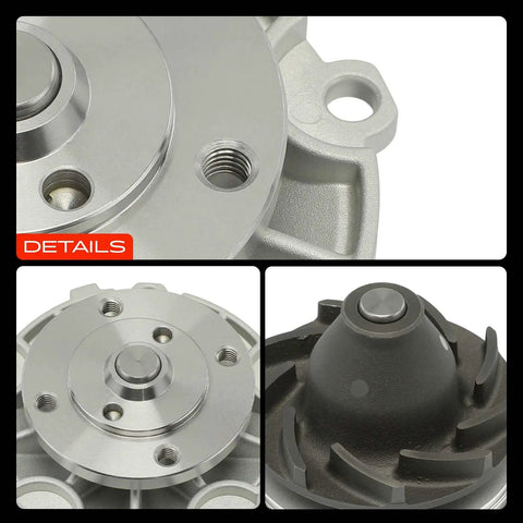 No Sweat Direct Swap Water Pump Compatible With Chevy Malibu Lumina Buick Regal Pontiac Grand Prix Cadillac Engine Cooling Replacement For 2.2L Through 5.0L V6 And V8 Engines close-up of aluminum impeller and housing details