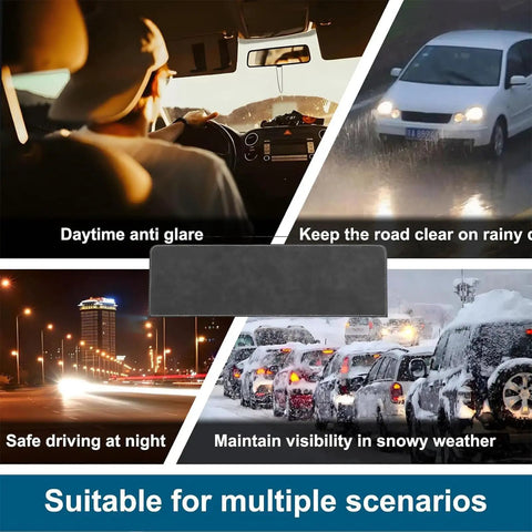 Custom Cut Sun Visor Extender Shield For Tesla Cybertruck 2024 To 2026 shows applications in various weather conditions.