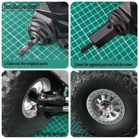 Installation steps for Steel Hex Wheel Spacers Plus Twenty Mm Extended For Axial Scx6 One Sixth Scale Rc Crawler Truck.