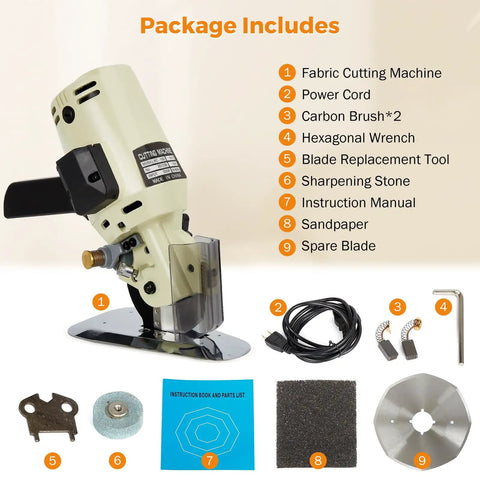 BEAMNOVA Electric Rotary Cutter With Powerful 250W Motor And Sharp Octagonal Alloy Steel Blades, accessories package includes power cord and tools.