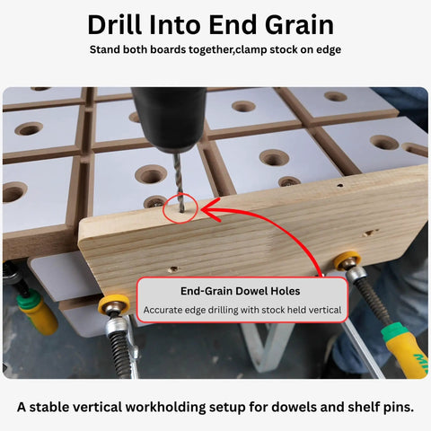Heavy Duty Dovetail Clamping Board For Woodworking 12 X 18 Inch Benchtop with drill in end grain and accurate dowel holes.