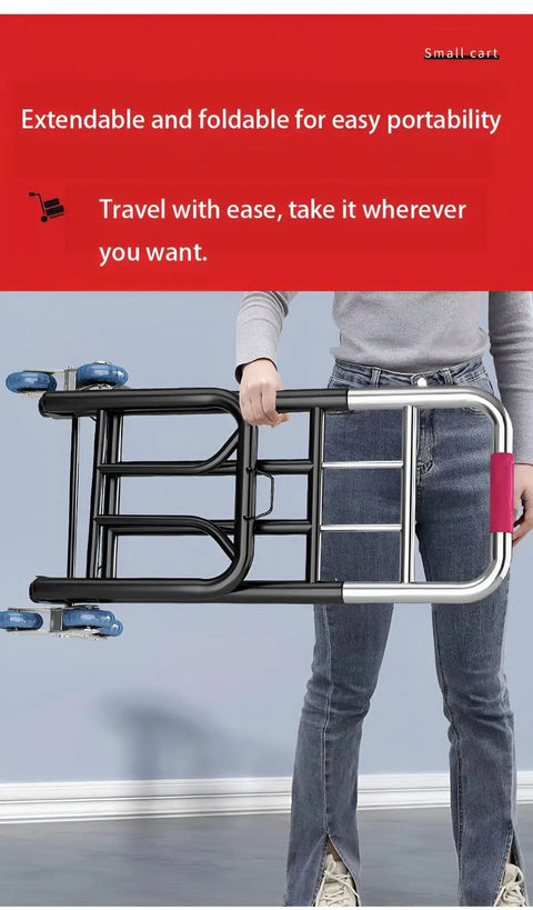 Rugged Foldable Stair Climbing Hand Truck With Six Durable PU Wheels And Steel Frame Trolley For Easy Transport A Real Workhorse That Folds Flat For Quick Storage In Your Truck Garage Or Closet, folded steel cart with six PU wheels