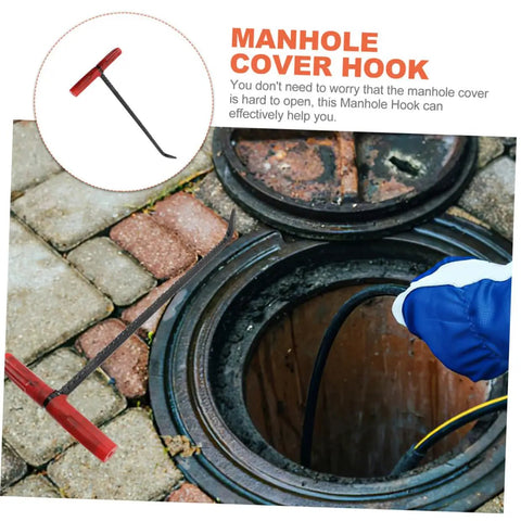 Badass Heavy Duty Steel Manhole Cover Lifter Hook Built With A Nifty T Handle to lift storm drain grates on pavement.