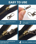 Step-by-step instructions for using the 10 Piece Zipper Pull Tab Replacement Kit With Detachable Metal Pulls For Universal Fit.