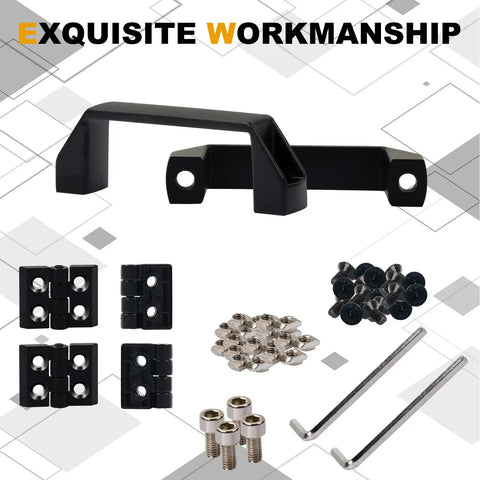 Two Sets Door Handle And Frame Hinges Install Kit For 20x20 Aluminum Extrusion Profile Slot 6mm, hardware and tools included