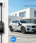 Top Tier Level 2 EV Charger, 40 Amp 240 Volt Home Hookup Station with 25 foot SAE J1772 cord connected to a car.