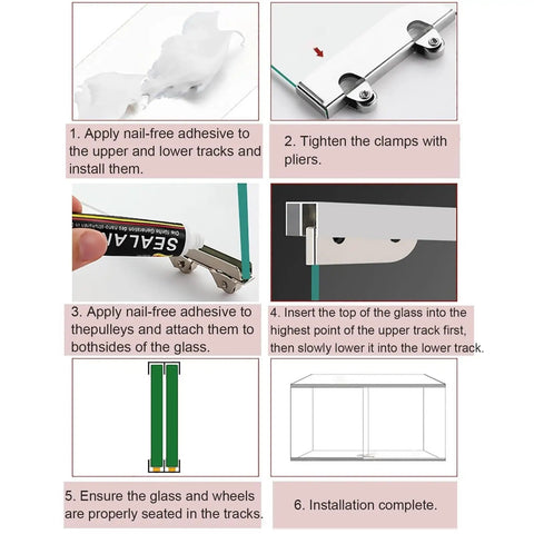 Instruction steps for Heavy Duty Sliding Barn Door Hardware Kit With Dead Silent Rollers And Sturdy Aluminum Track Glides Like Magic.