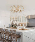 Modern Chandelier With Antique Brass Brush Finish And Geometric Shade, 8 Gold Ring Pendant Light Fixture in kitchen island