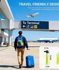 Traveler with suitcase and Ultra Portable Mini Scuba Tank With Pump 0.5L at airport, showcasing travel ease and size