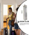 Automatic Door Closer Stainless Steel With Spring Buffer Adjustable Tension shown beside people in doorway