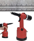 Pneumatic Rivet Nut Setting Kit For M3 To M12 Nuts, Air Powered Riveter Gun shown against riveted metal background