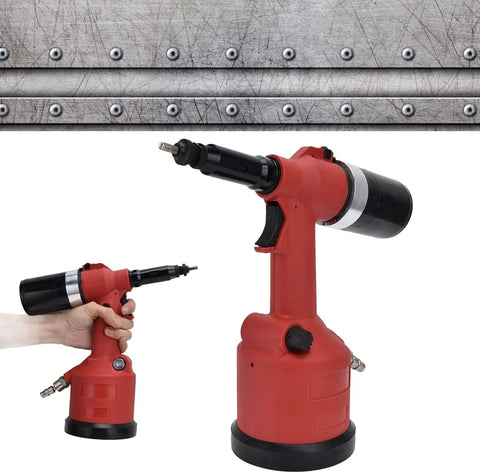 Pneumatic Rivet Nut Setting Kit For M3 To M12 Nuts, Air Powered Riveter Gun shown against riveted metal background