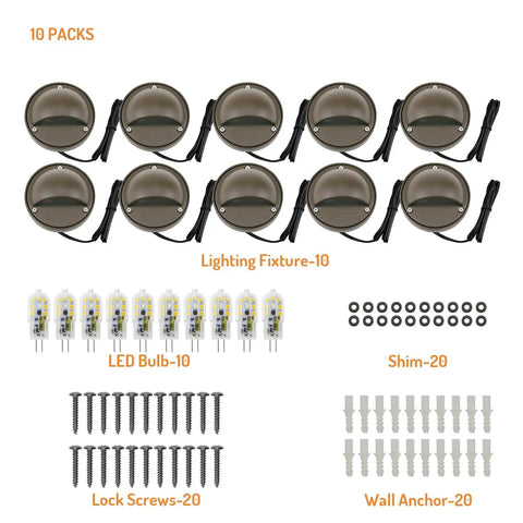 Low Voltage 2W G4 LED Deck Lights With Replaceable Bulb 3000K 180 Lumen Bronze Aluminum Outdoor Landscape Pathway Pack of 10