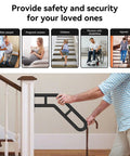 Outdoor Wall Mount Handrail Grab Bar For 1 To 3 Step Stairs, 25.8 Inch Black Steel Safety Rail With Non Slip Grip in use