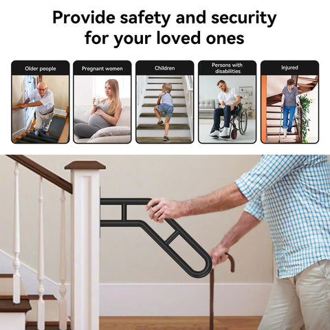 Outdoor Wall Mount Handrail Grab Bar For 1 To 3 Step Stairs, 25.8 Inch Black Steel Safety Rail With Non Slip Grip in use