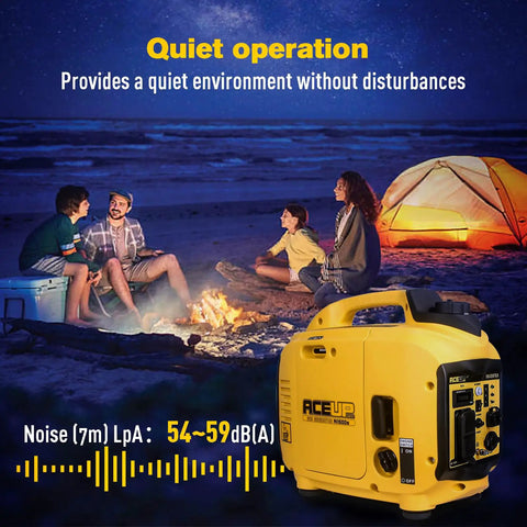 Whisper Quiet 1500 Watt Portable Inverter Generator With 120V AC Outlet USB Type A 12V DC Recoil Start for camping scene