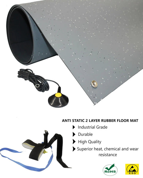 ESD Antistatic Floor Mat With Grounding Cable And Heel Strap For Electronics Builds, Heat Resistant Soldering Mat, Grey Speckled
