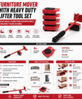 Heavy Duty Furniture Mover Kit With Lifter Tool And 360 Degree Roller Sliders, includes glider discs for easy furniture moving.