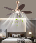 Ceiling Fan with Built-in Light and Handheld Switch, 5 Blades, Modern, featuring a stylish design in a cozy bedroom setting.