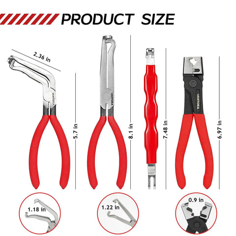 Image of Five Piece Auto Wiring Harness And Fuel Line Repair Tool Kit showing size of pliers and tools for car maintenance.
