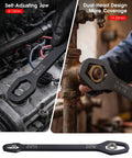 5 Piece Universal Do It All Self Adjusting Wrench Set With Self Locking Double End Torx Wrenches For Auto Repair Home Outdoor Riding One Eighth To One Inch Nut Sizes Durable Chrome Vanadium Steel self-adjusting jaws on engine and pipe fittings