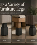 Rock Solid Carbon Steel Furniture Lifters That Dial In Your Level Game Perfect For Any Couch Or Table Pack Of Four Straight Line Black Square Pads With Soft Felt Liners on sofa, bed, cabinet legs.