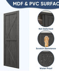 Double K Shape Sliding Closet Door 48 By 80 Inches With Hardware Kit And Matching Fascia, Solid Wood Slab With Waterproof And Scratch Resistant PVC Surface, Preassembled For Easy Install, Gray