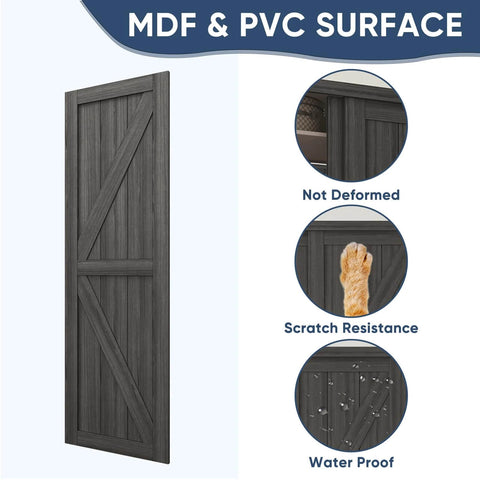 Double K Shape Sliding Closet Door 48 By 80 Inches With Hardware Kit And Matching Fascia, Solid Wood Slab With Waterproof And Scratch Resistant PVC Surface, Preassembled For Easy Install, Gray