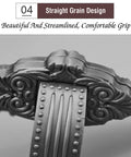 Close-up of European Style Antique Brass Door Handle with vintage design, showing the intricately detailed pattern and straight grain style.